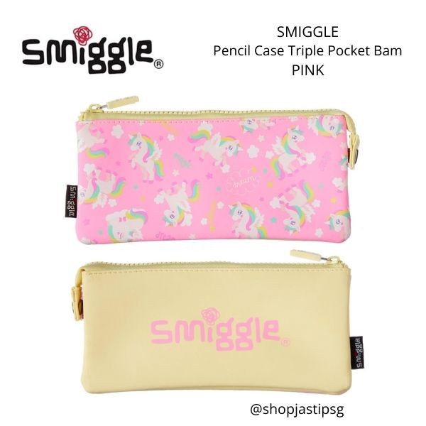 

INSTAN Smiggle Pencil Case Triple Pocket Bam Pink Tempat Pensil Anak Canvas