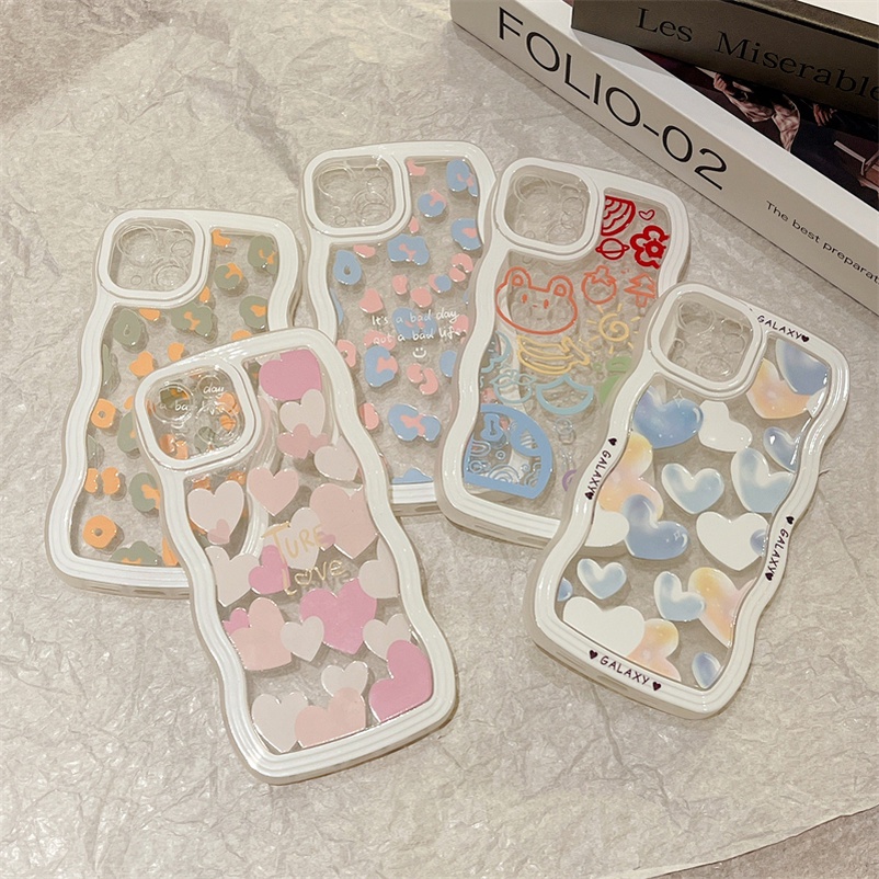 Soft Case Silikon TPU Motif Graffiti Hati Untuk Compatible for iPhone 14 13 12 11 Pro Max X Xr Xs Max iPhone 8 7 6 6s Plus Clear Love Heart Graffiti Phone Case Soft Silicone Anti-Drop TPU Shockproof Phone Protective Cover
