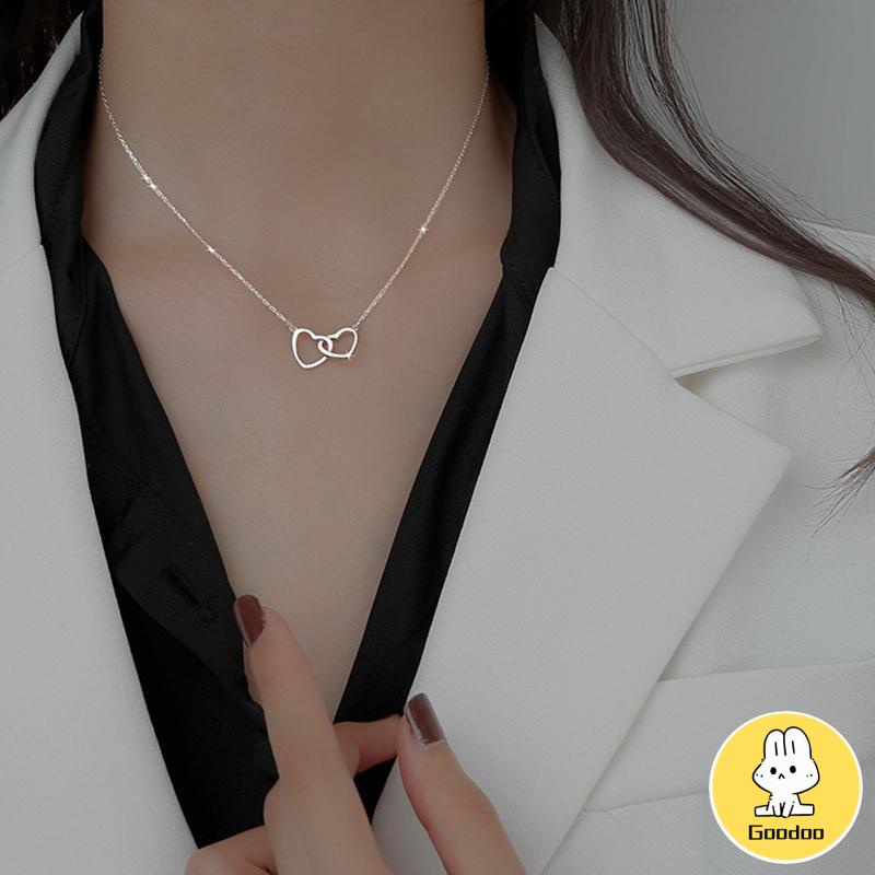 kalung Wanita Cinta Ganda Zirkon Perhiasan Hadiah Pesta Fashion Wanita Sederhana -Doo