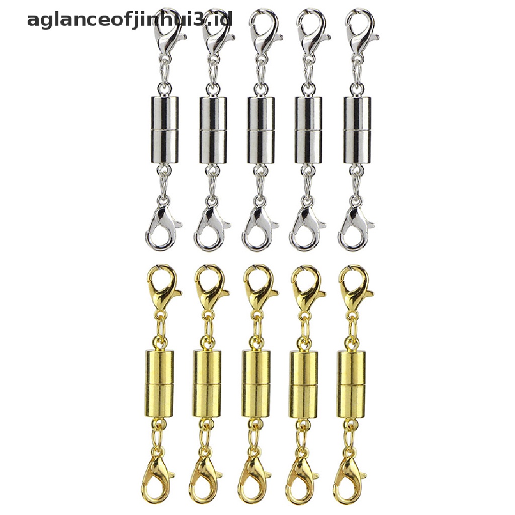 (aglanceofjinhui3) 10pcs Kait Clasp Magnetik Warna Silver / Gold Untuk Gelang / Kalung DIY