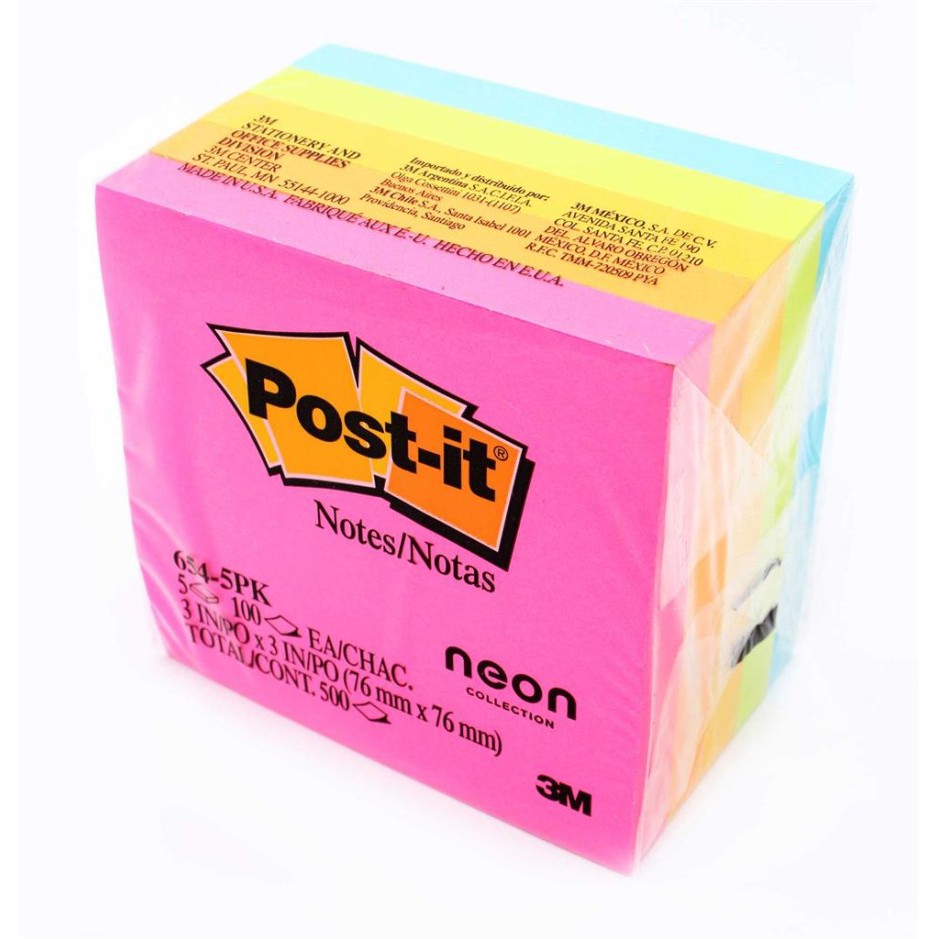 

3M Post It Warna Memo Stick 5 Neon Color 3x3 in 654-5PK