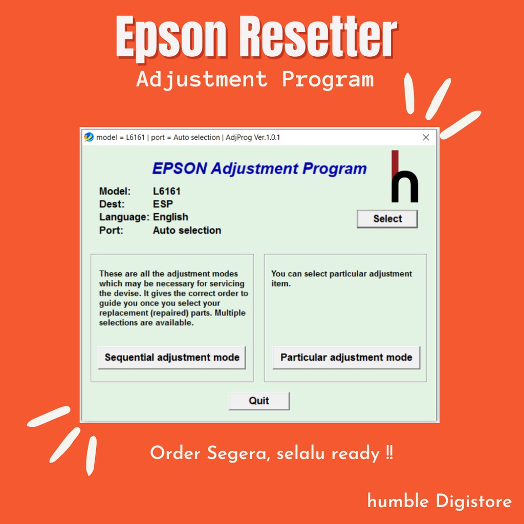 

Epson L6161_L6171_L6191 Program Resetter / Waste Ink Pad Counter Reset