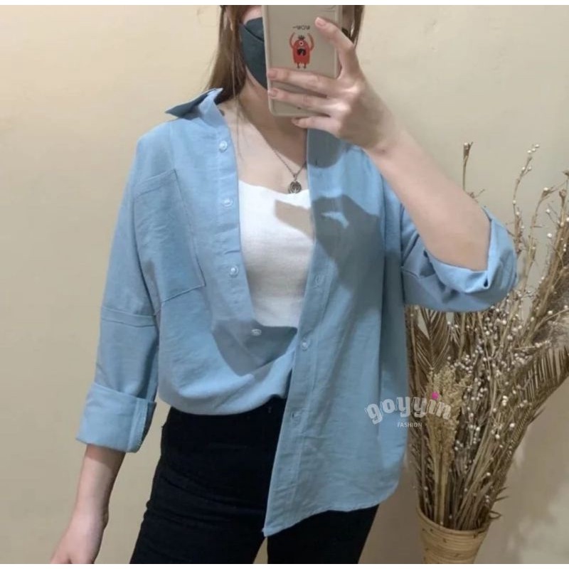 Bisa Cod Kemeja wanita oversize linen Olivia Shirt