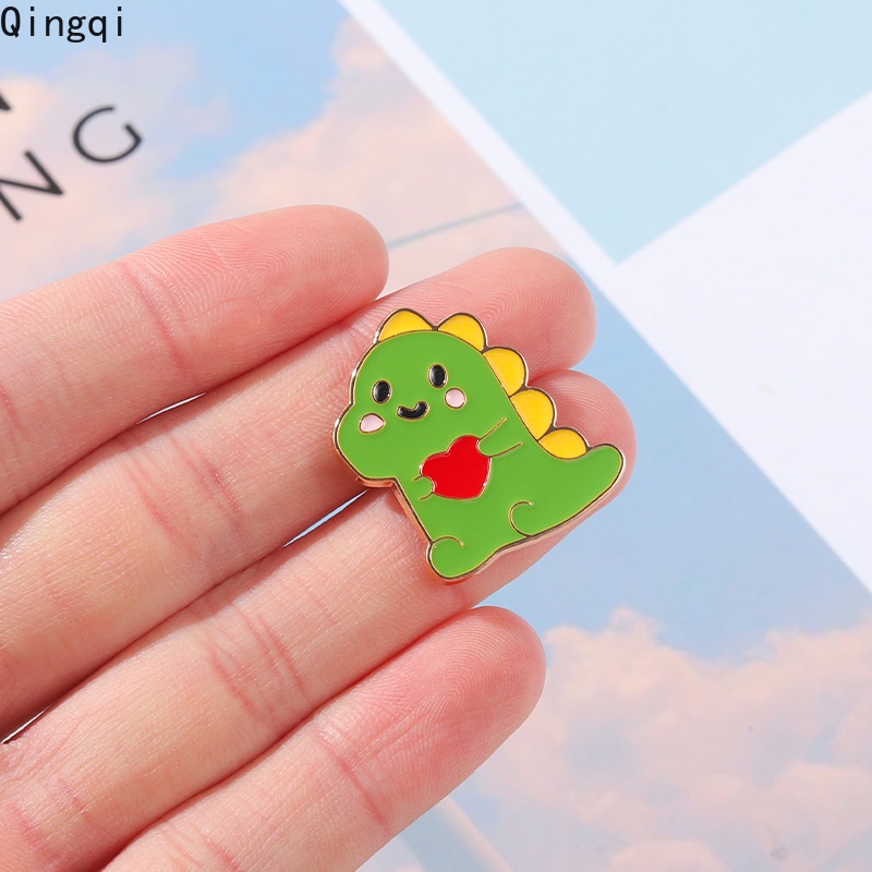 Bros Pin Enamel Bentuk Kartun Dinosaurus Warna Hijau Untuk Wanita