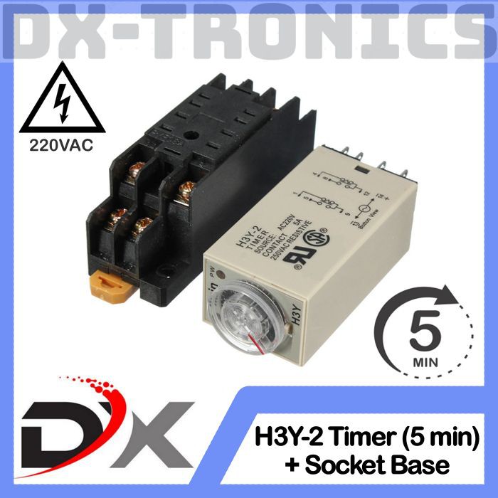 H3Y-2 Delay Timer Relay DPDT + Socket 220VAC 5 minutes H3Y 5 menit