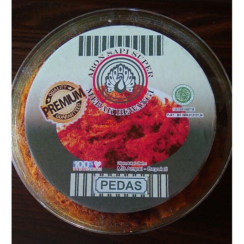 

Abon Sapi Super Premium cap Merak Bewangi Hijau kemasan toples 250gram