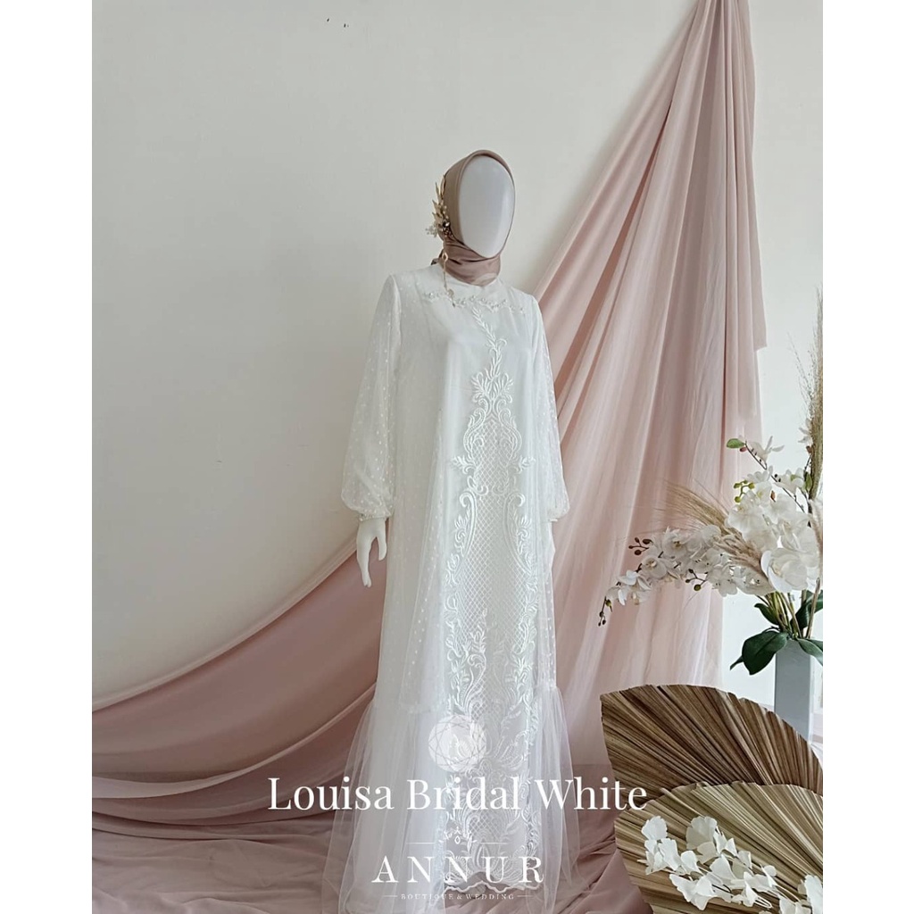 Annur Label Pre Order Louisa Dress bordir payet lengan balon wudhu friendly gamis syari pengajian