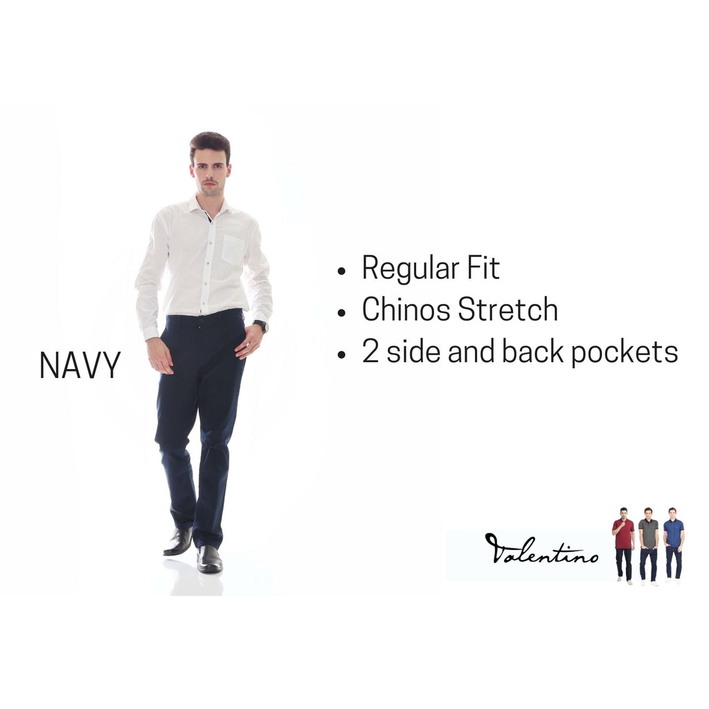 Valentino Jeans Celana Chinos Stretch Pria Biru Navy