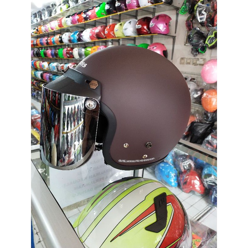 Helm bogo retro coklat doff set visor