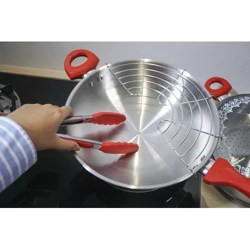 SUPRA Stir Wok 28 cm 5 Pcs Stainless Tutup Kaca Wajan Saringan Spatula