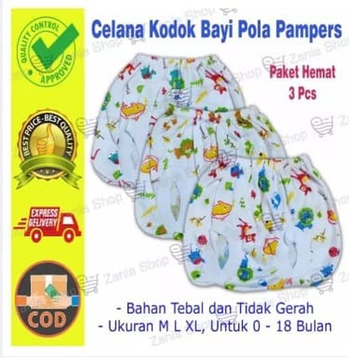 3Pcs Celana  Kodok  Pop Dolphin Ukuran M L XL Pola  Pampers 