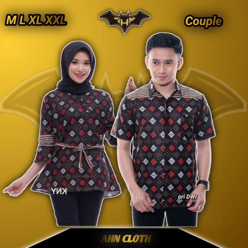 AHN Couple Batik Blouse dan Hem/kemeja batik lengan pendek/blouse batik seragam/kemeja batik M L XL