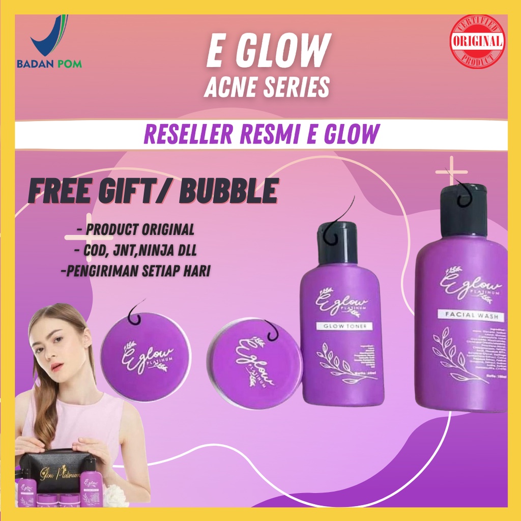 (FREE GIFT/BISA COD) PAKET WAJAH E GLOW PLATINUM ACNE SERIES ORIGINAL PERAWATAN JERAWAT BPOM