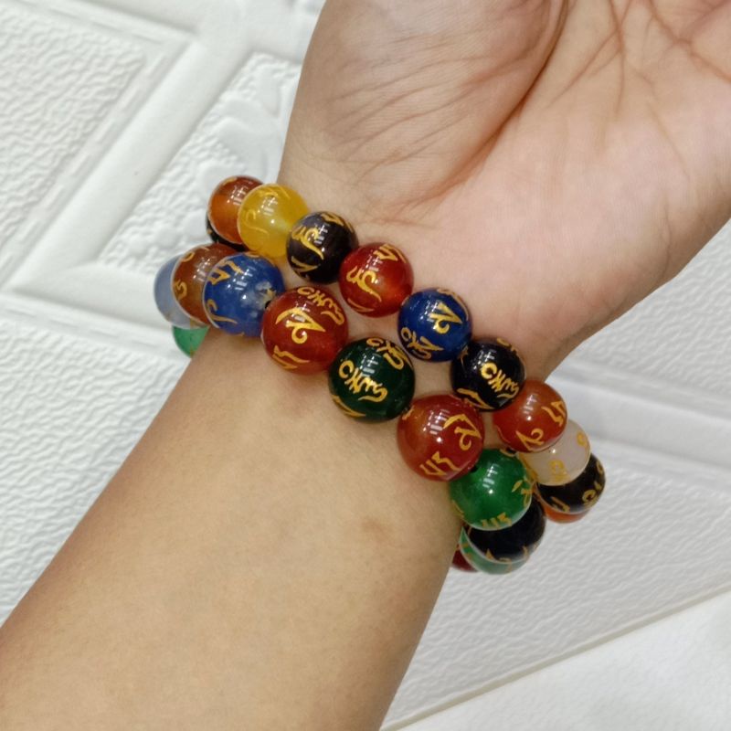 Gelang Batu Agate Mantra Ohm 12mm 10mm