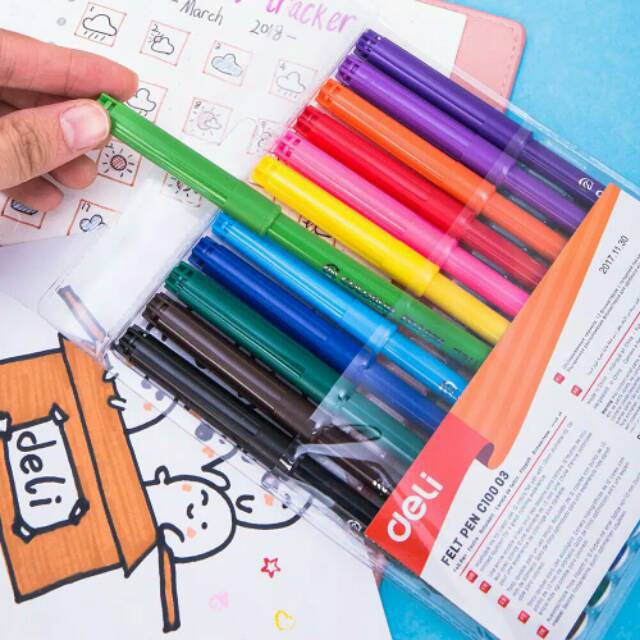 SPIDOL 12 WARNA FELT PEN DELI C10003 BISA DICUCI WASHABLE BAGUS