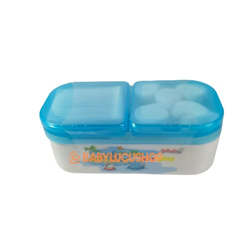 Tempat Bedak Bayi Reliable Double Susun (FREE Cotton Ball + Cotton Bud) Powder Case with Cotton Balls Cotton Buds