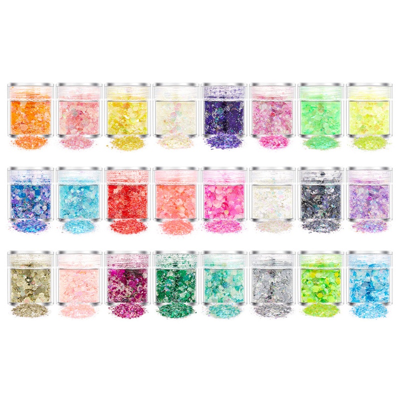 Siy 18 / 24 Warna Bubuk Glitter Sequin Holografik Luminous Untuk Dekorasi Nail Art