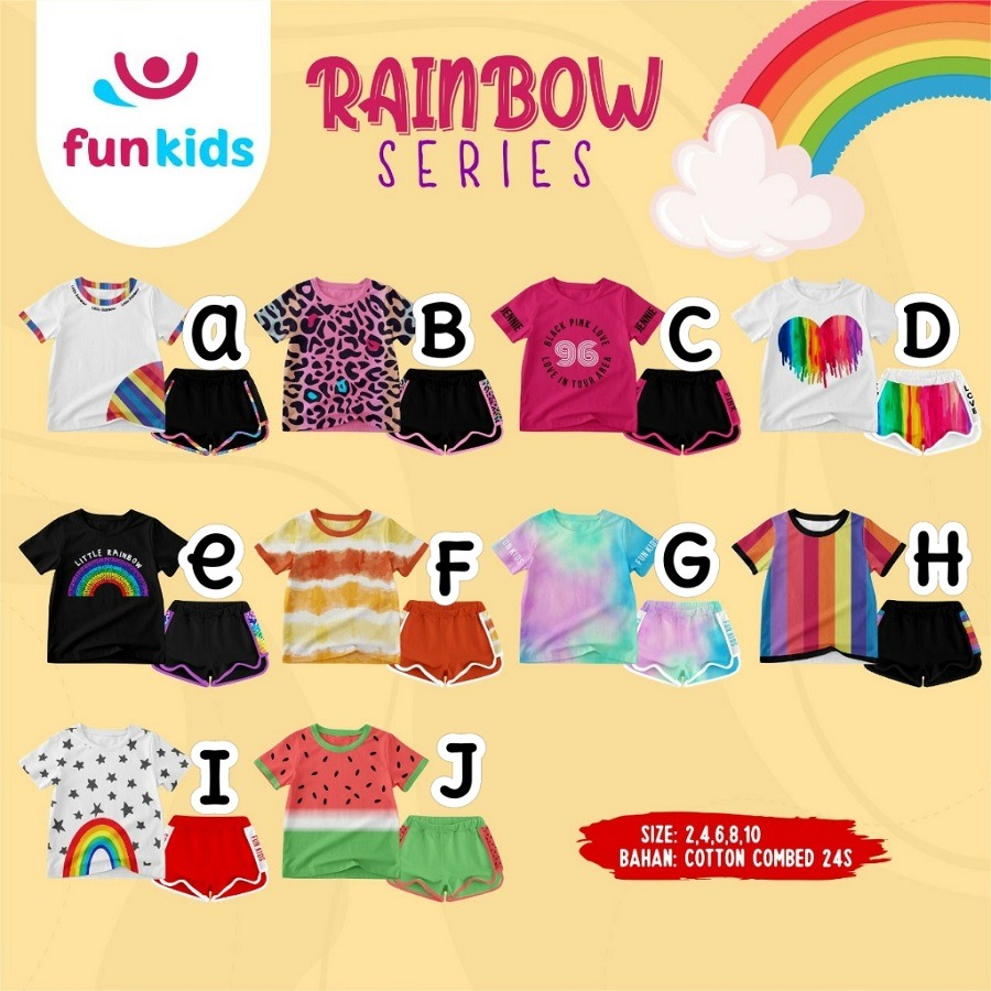 SETELAN ANAK PEREMPUAN RAINBOW SERIES USIA 2-10 TAHUN