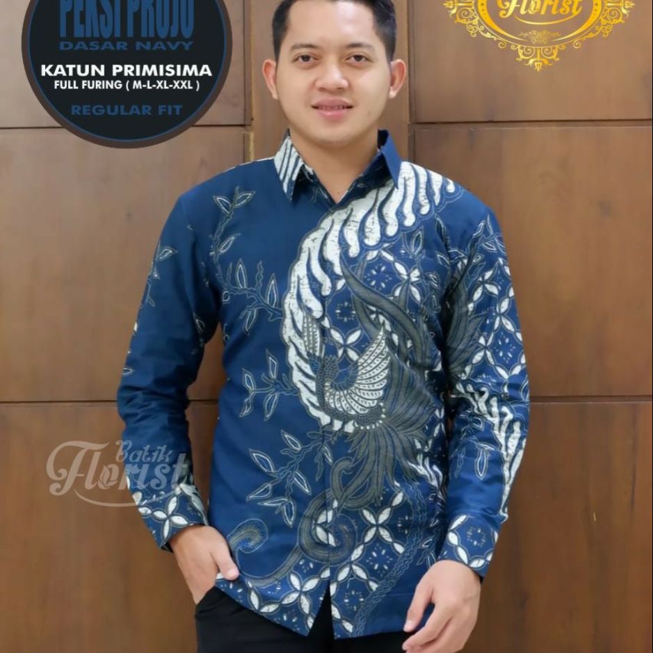 Kemeja Batik Pria Batik Lengan Panjang Baju Batik Pria PROJO PANJANG Batik Pria Warna Navy