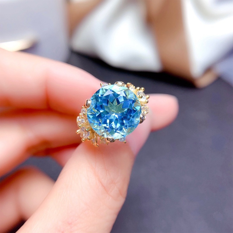 Cincin Wanita Hias Cubic Zirconia AAA Warna Biru Langit Untuk Pernikahan