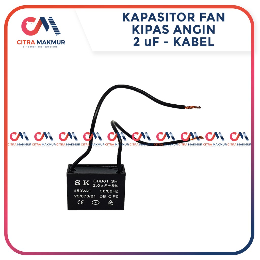 Kapasitor Kipas Angin 2 uf Kabel 2 SK Fan AC Capasitor mikro Air conditioner