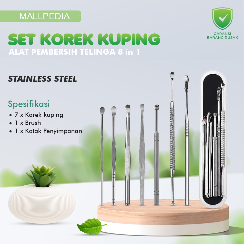 Pro2 Alat Pembersih Telinga Korek Kuping Stainless Earpick Cleaner Ear Wax Picker 8 Pcs  MPRO2