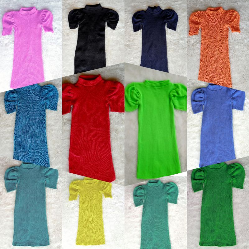 Dress Tangan Balon / Tunik Casual Baju Lengan Balon Rajut Anak Perempuan 2 3 4 Tahun