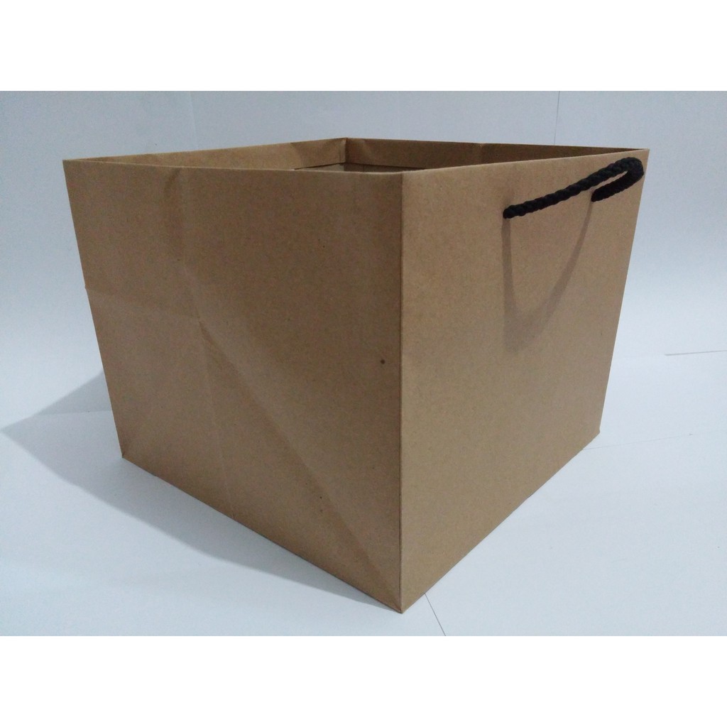 

PAPER BAG Polos Custom bahan Kraft Coklat Ukuran PLT 24x24x24 Bertali hitam kuat murah bagus bungkus