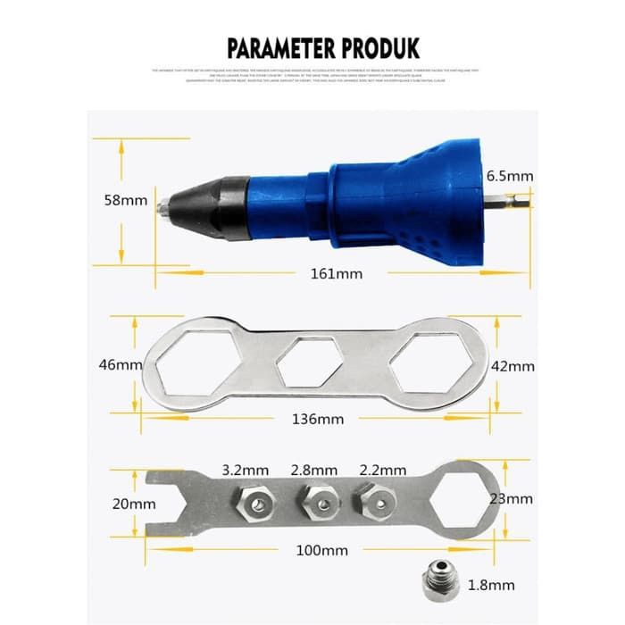 Adapter Bor Tang Rivet Elektrik Gun Ripet Mesin Riveting Adapter *DA07