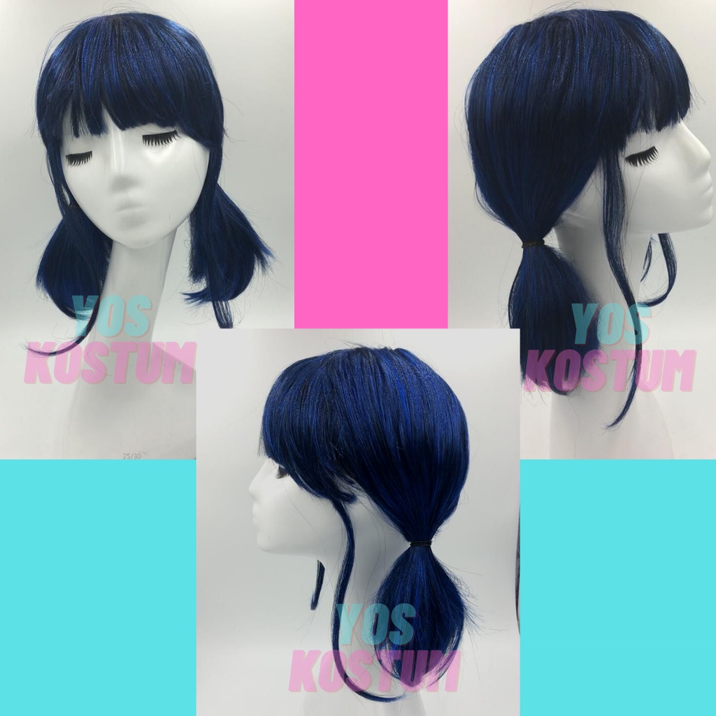 Rambut Anak Dewasa Aksesoris Wig Biru Cosplay Bahan Sintetis Import