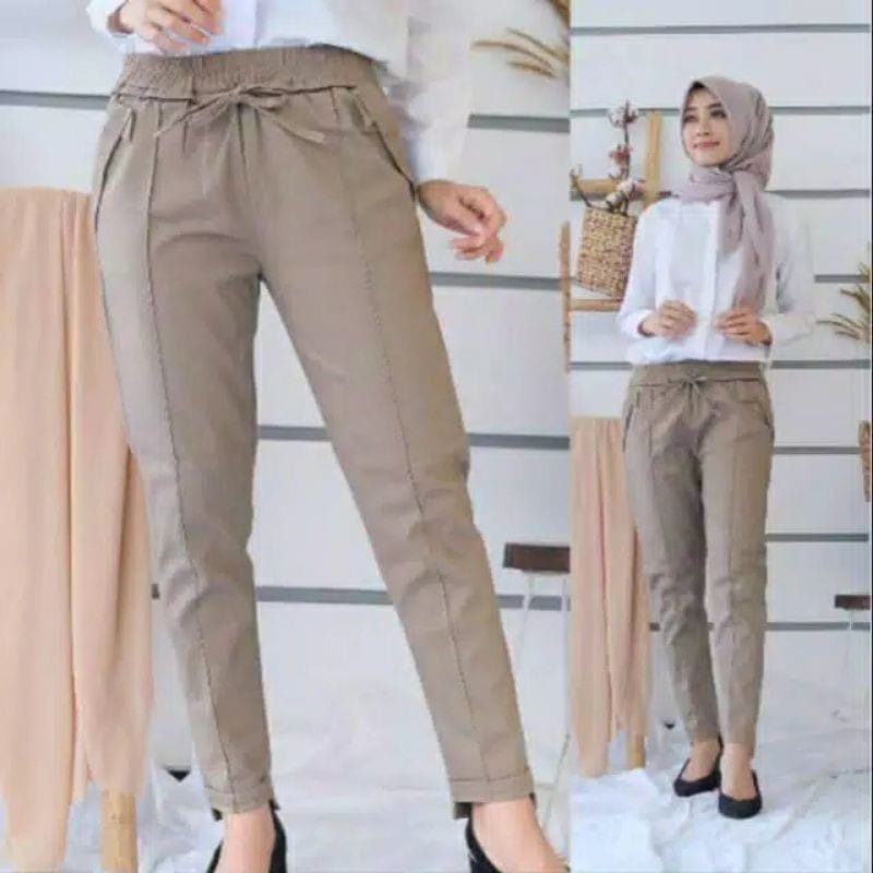 CELANA WANITA BAGGY PANTS AMERICAN DRILL PREMIUM GRADE A ( HALUS DAN TEBAL ) / BEGY PANT PENSIL SKINY / TLAI PINGGANG FULL KARET