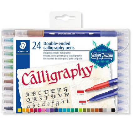 

STAEDTLER DOUBLE ENDED FIBRE - TIP CALLIGRAPHY PENS 24 COLOURS