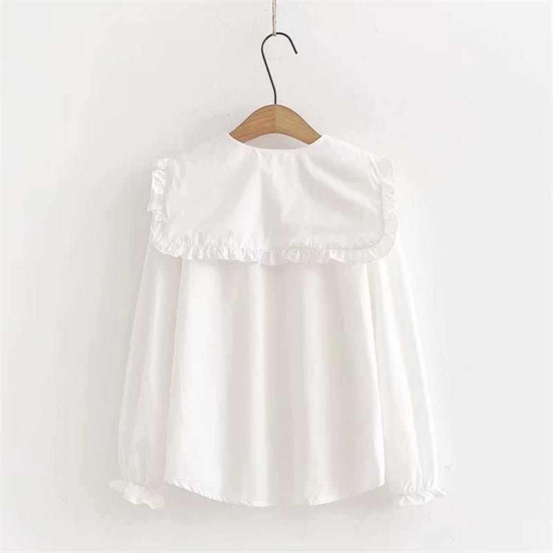 Kemeja Putih Motif Bordir Bunga Sada Blouse Korean Style Fashion Muslim Bahan Katun Terbaru Pakaian 