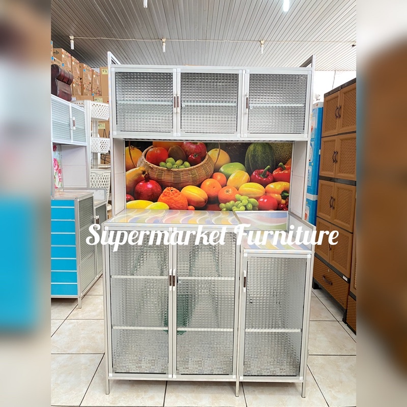 RAK PIRING LEMARI DAPUR KERAMIK ALUMINIUM KACA 3 PINTU MCOM
