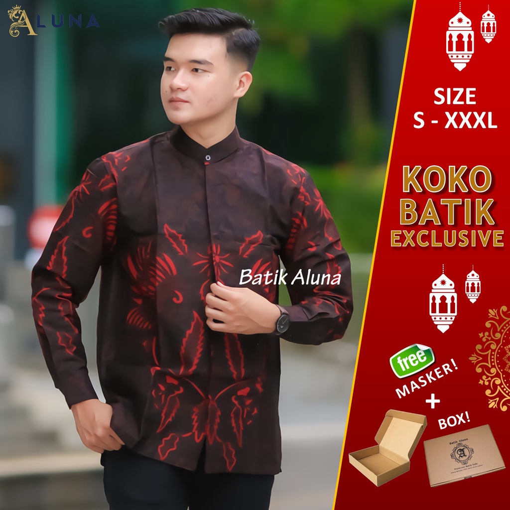 Baju Koko Kurta Pakistan Pria Dewasa Motif Batik Aluna Baju Muslim Lengan Panjang Good Quality Katun Premium MBA 011