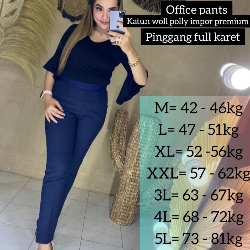 celana kantor pinggang karet wanita bahan impor premium