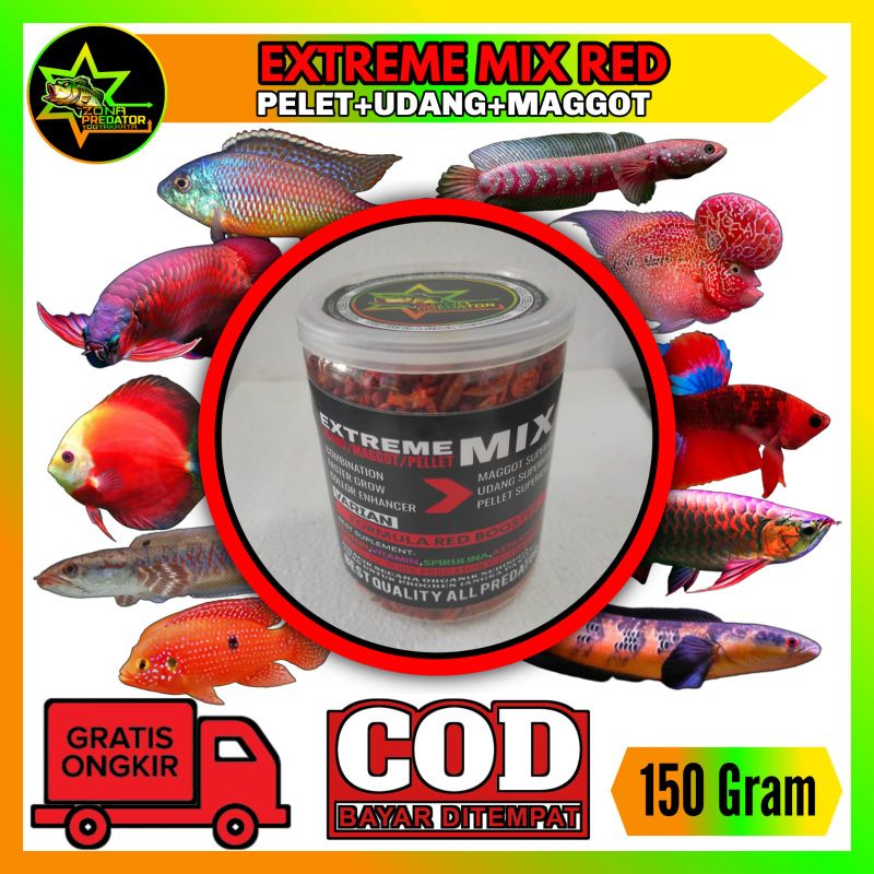 PAKAN IKAN MIX EXTREME MIX -PELET+UDANG+MAGGOT 150 GRAM