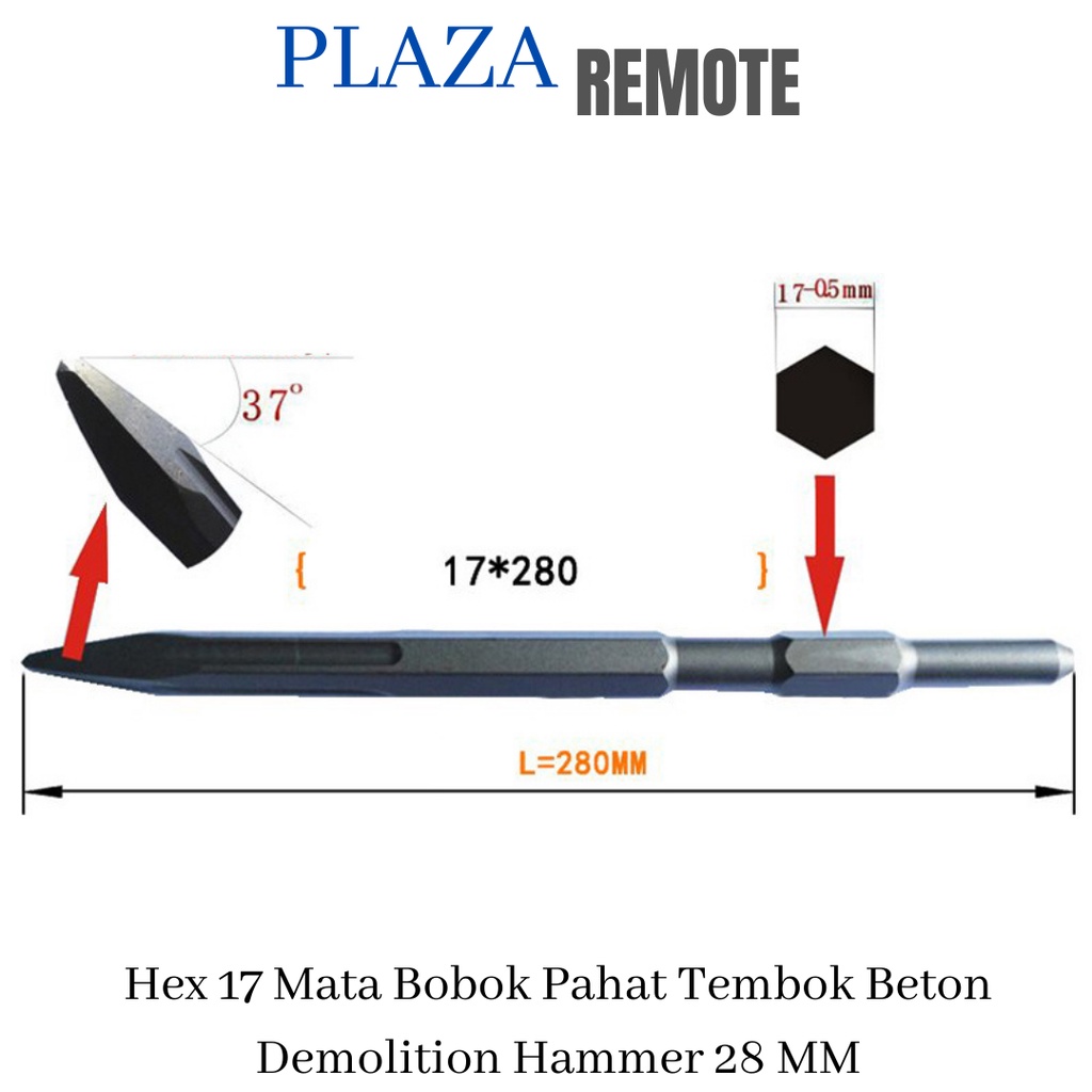 MATA BOR Hex HEXAGONAL 17 Bobok Pahat Tembok BETON 280 MM DAN 400 MM LANCIP DATAR