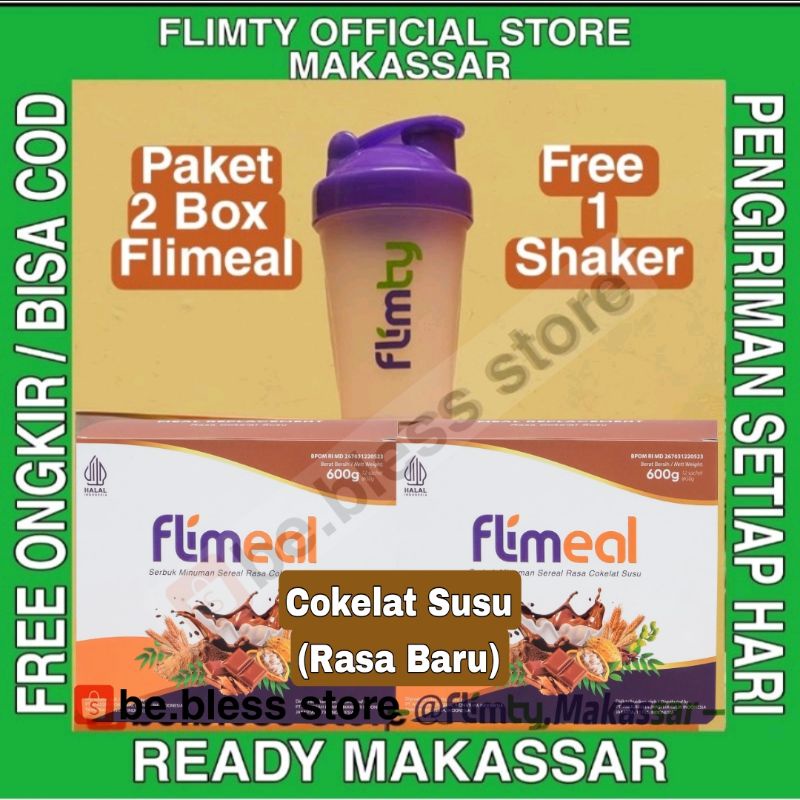 

PROMO 2 BOX FLIMEAL COKELAT SUSU dan COKELAT VEGAN KACANG Original FREE SHAKER Ready Makassar minuman Sereal Diet Rasa cokelat