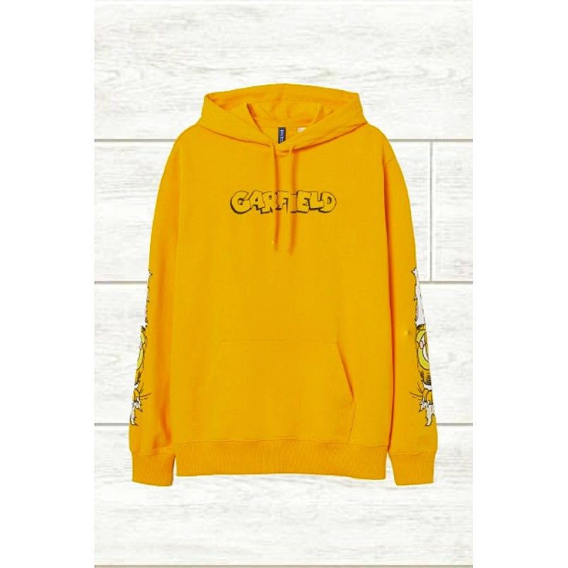 Hoodie H&M Garfield | Hoodie Jaket H&M hnm Garfield Yellow | HOODIE H&M GARFIELD OREN FULL TAG + FUL
