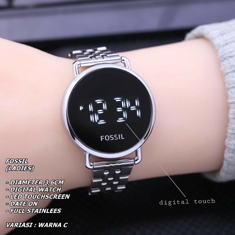 JAM TANGAN WANITA FASHION RANTAI BODY BULAT TANGGAL AKTIF LED TOUCHSCREEN