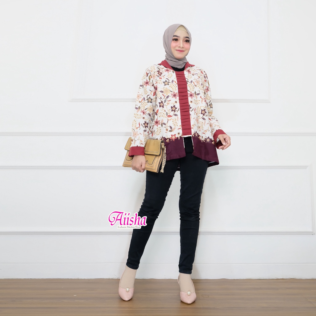 Atasan Wanita  Batik /Kemeja Wanita Bahan Katun / Batik Kencana Dan Kinanti Original Aiisha-Kinanti Maron