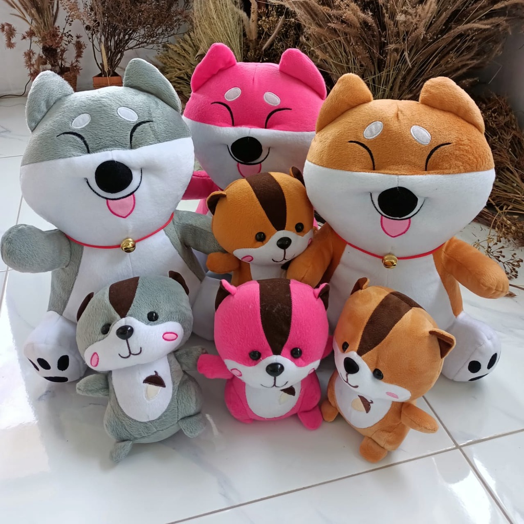 Boneka Beranak Kucing Shiba Inu Stand Ukuran 50 cm XL dan tupai 25 cm kain halus isian empuk realpic