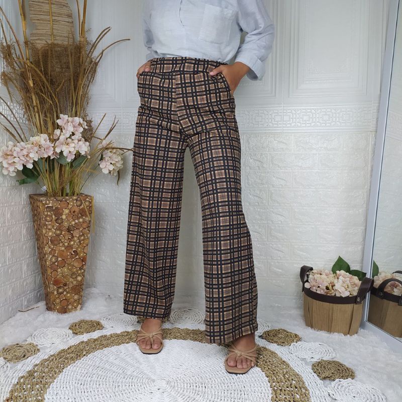 CELANA KULOT PANJANG MOTIF KOTAK / KOREA TARTAN PANTS HIGHWAIST /