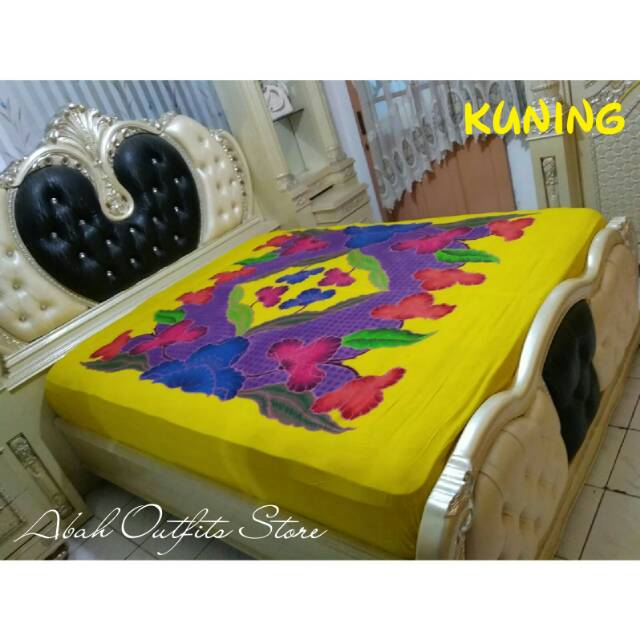 SPREI BATIK PEKALONGAN MOTIF BUNGA WARNA KUNING PINK COKLAT HIJAU OREN BIRU KING SIZE 180x200x30