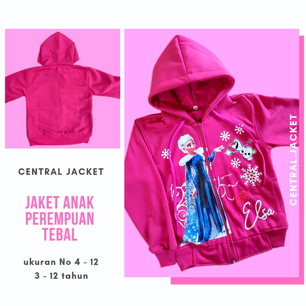 Jaket Anak Perempuan Princess Elsa - Sweater Hoodie Anak Tebal Musim Dingin - CENTRAL JACKET