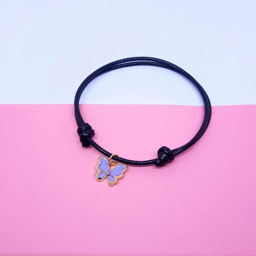 Gelang Kupu Kupu Korea Tali Korea 2mm Hitam Charm Enamel Murah