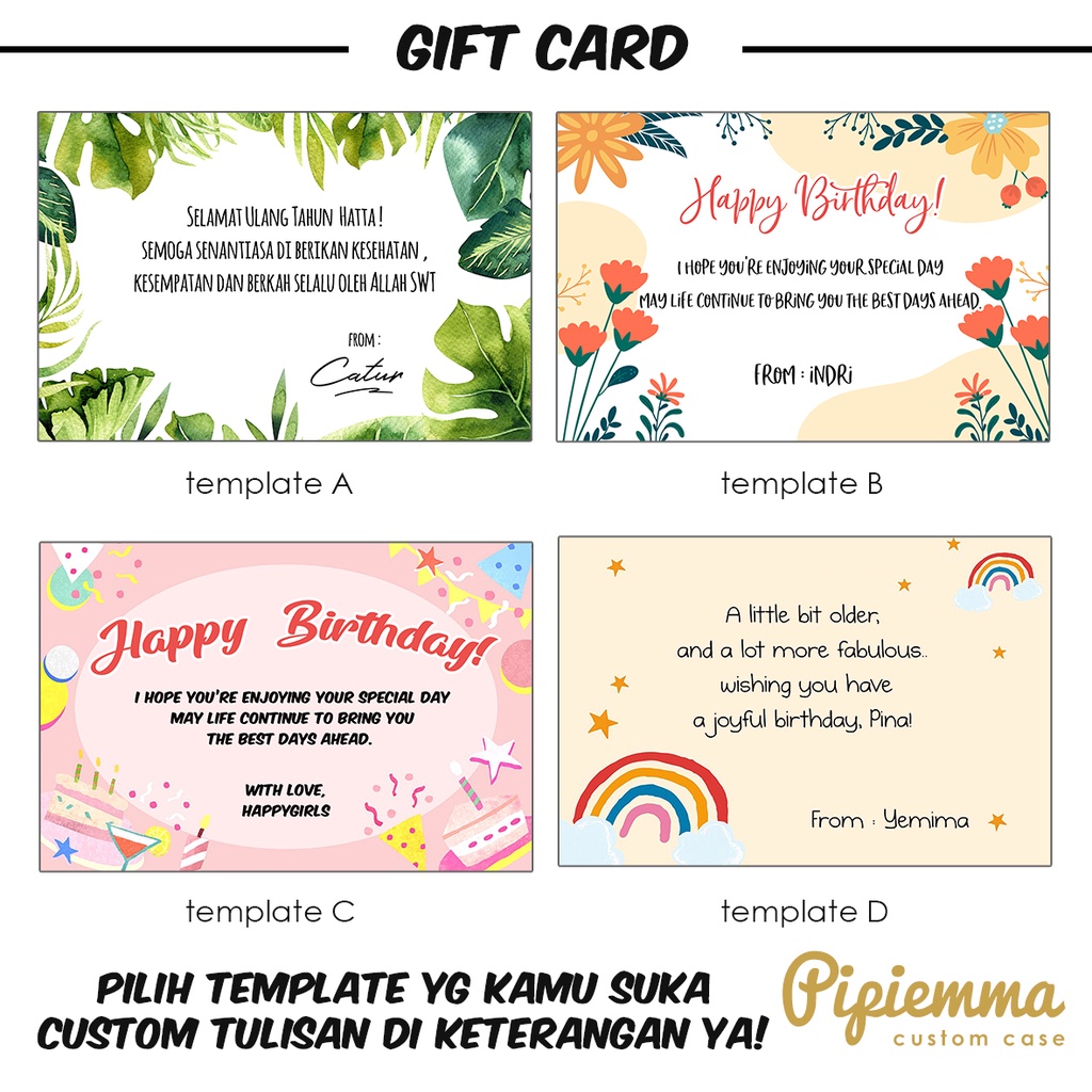 Kartu Ucapan Khusus untuk tambahan orderan lain Gift Card