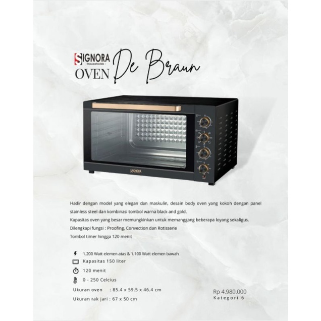 SIGNORA OVEN DE BRAUN 150Liter/Oven De Braun/Oven Signora/Oven Listrik