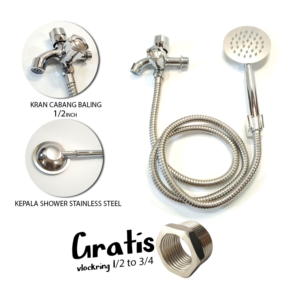 Shower SET Kran cabang shower Kamar Mandi GRATIS VLOKRING Pipa 1/2 inch Untuk 3/4 Inch